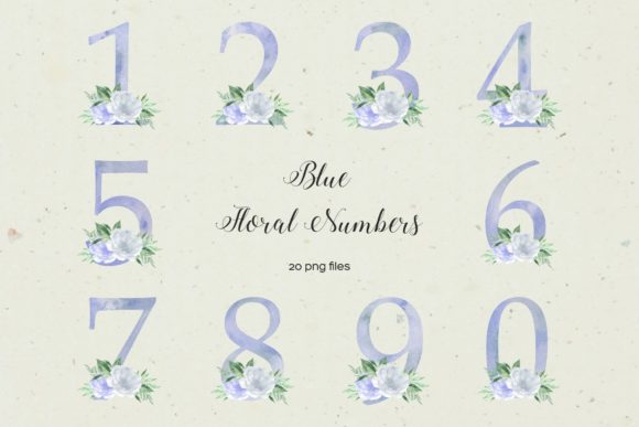 Blue Digits with Flowers: Hand-Painted Elegance for Your Designs