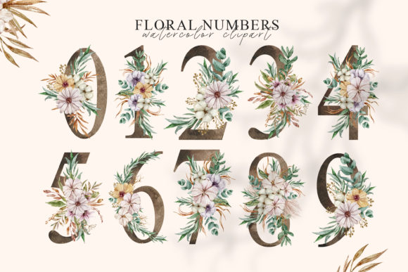 Elevate Your Projects with Watercolor Floral Numbers Clipart
