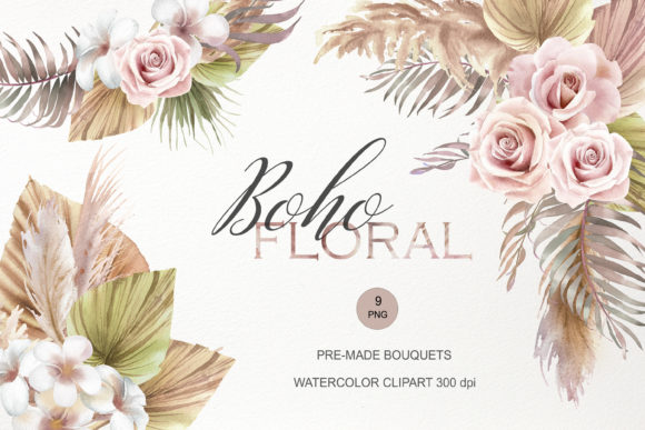 Unlock Your Creative Projects with Watercolor Boho Floral Bouquets Clipart